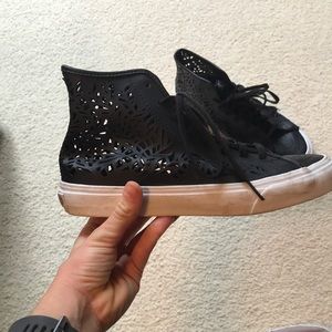 Black leather vans high tops